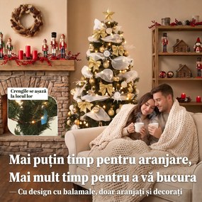 HOMCOM Brad de Crăciun 180 cm cu 200 LED-uri Alb Cald, 8 Moduri, 800 Crenguțe Ignifuge, Globuri, Panglici și Funde | Aosom Romania