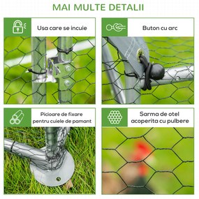 Gard pentru Gaini PawHut cu Panza de Protectie din Tesatura Oxford, Cotet pentru Pui si Iepuri din Otel Galvanizat 2x1,05x1,72 m, Argintiu