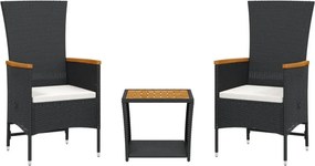 vidaXL Set mobilier de grădină cu perne, 3 piese, negru, poliratan