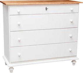 Comoda, L114 48 H99 cm, alb natur antichizat, lemn masiv