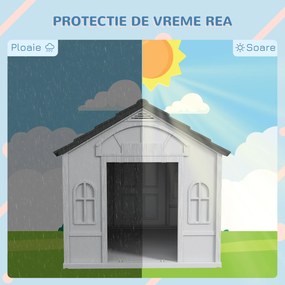 PawHut Cușcă pentru Câini cu Acoperiș Înclinat și Ușă 84.2x98.2x82 cm Gri | Aosom Romania