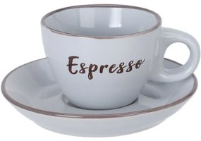 Ceașcă din gresie cu farfurie Espresso, 100 ml, gri deschis