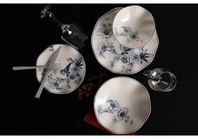 Set de veselă 24 piese din porțelan, alb/albastru