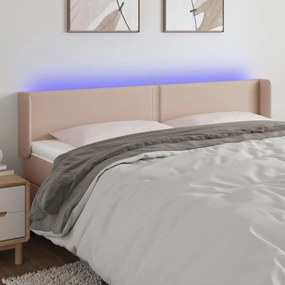 3123197 vidaXL Tăblie de pat cu LED, cappuccino 163x16x78/88cm piele ecologică