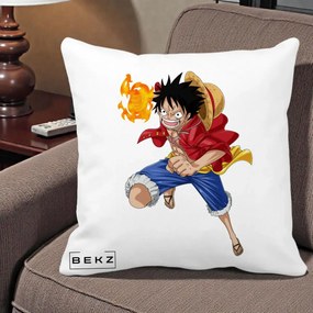 Perna Personalizata One Piece Luffy Gear Second Foc, 40x40 cm, Alba Mata, Husa Detasabila, Perna Inclusa, BEKZ®