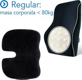 Set Perne Ortopedice lombara completa si Perna sezut Regular, Pentru Birou sau Autovehicule Mari, Negru