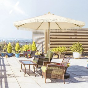 Outsunny Umbrelă de Grădină Înclinabilă pe 3 Niveluri cu Franjuri, Manivelă și Tijă cu 2 Secțiuni, Ø265x244 cm, Crem | Aosom Romania