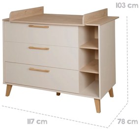 Comodă de copii crem/în culoare naturală cu aspect de lemn de stejar cu masă de schimbat 117x103x78 cm Jil – Roba