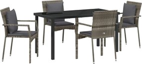 vidaXL Set de masă pentru grădină cu pernă 5 pcs Gri poliratan