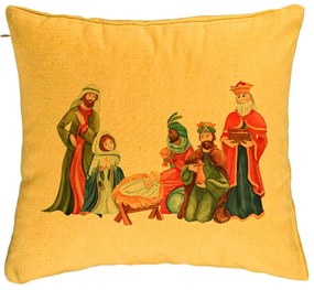Perna Decorativa cu tematica de Craciun, Isus - Darul lui Dumnezeu, 40x40 cm, Galben, Husa Detasabila, Burduf