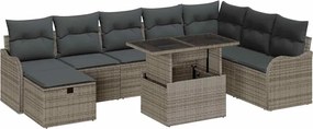 vidaXL Set de canapele pentru grădină cu pernă 9 pcs Gri Rattan poli
