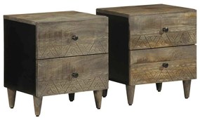vidaXL Noptiere 2 buc Gri deschis 40x33x46 cm Lemn masiv de mango