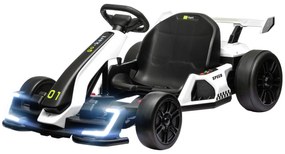 Kart electric pentru copii cu vârsta între 6-12 ani 24V 12km/h cu scaun reglabil, Drift Go-kart cu claxon, lumini, alb HOMCOM | Aosom Romania