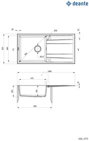 Chiuvetă din granit, 1-cuvă cu picurător, Eridan, ZQE_T713