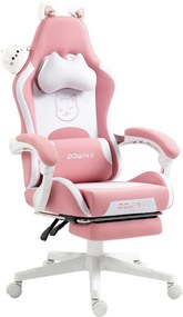 DOWINX Scaun gaming, ergonomic, suport lombar cu masaj, rabatabil 90°-140°, Suport picioare, material respirabil, Roz