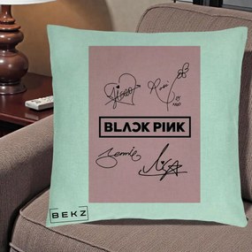 Perna Personalizata K-pop BLACKPINK Semnaturi Roz, 40x40 cm, Verde Menta, Husa Detasabila, Perna Inclusa, BEKZ®