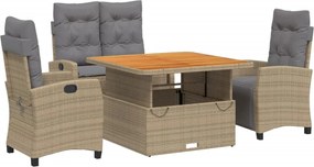 vidaXL Set canapele de grădină, 4 piese, cu perne, bej, poliratan