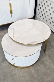 Masa de cafea Ivo alb/marmura alba/auriu ø80/h42 cm