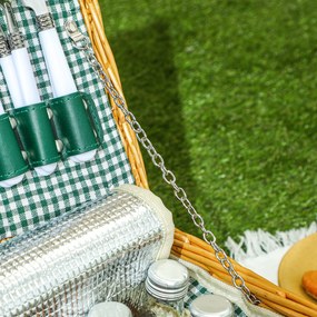 Outsunny Coș de Picnic din Răchită pentru 2 Persoane cu Zonă Frigorifică și Veselă, 40x30x20 cm, Maro Deschis | Aosom Romania