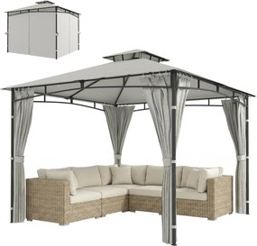 Outsunny Tonnelă de grădină pentru exterior Cadru de acoperiș retractabil și acoperiș dublu UV50+ Impermeabil 3x3 m Crem | Aosom Romania