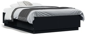 3209647 vidaXL Cadru de pat cu lumini LED, negru, 135x190 cm, lemn prelucrat