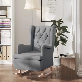 vidaXL Fotoliu picioare balansoar din lemn de hevea gri deschis textil