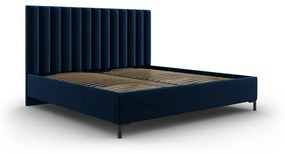 Pat matrimonial albastru închis tapițat cu spațiu de depozitare și somieră 180x200 cm Casey – Mazzini Beds