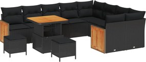 vidaXL Set de canapele pentru grădină cu pernă 13 pcs Negru poliratan
