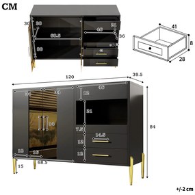 Bufet modern cu ușă din sticlă în nuanță turcoaz, Negru | Aosom Romania