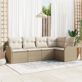 vidaXL Set de canapele pentru grădină cu pernă 5 pcs Bej Rattan poli