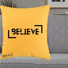 Perna Decorativa Believe Minimalist, 40x40 cm, Galben, Husa Detasabila, Perna Inclusa, BEKZ®