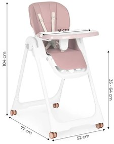 Scaun de hrănire înălțime reglabilă curele din piele ecologică tavă dublă roz