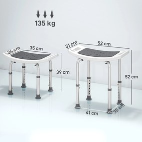 HOMCOM Scaun de Duș din Aluminiu și Plastic Antialunecare, Înălțime Reglabilă 6 Niveluri 39-52cm, Gri | Aosom Romania