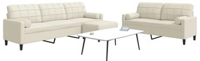 vidaXL Set de canapele cu perne/rulouri, 3 piese, crem, catifea