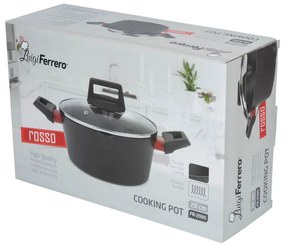 Cratiță Luigi Ferrero Rosso FR-2095 20x9.5cm, 2.2l, Acoperire neaderentă, Capac din sticlă cu gaură pentru abur, Inducție, Negru