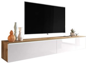 Supermobel Comoda TV LOWBOARD D 180, 180x30x32, stejar wotan/alb luciu + LED