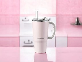 Cană termică cu pai încorporat Buydeem DS57-P, 700 ml, menține temperatura (cald/rece) până la 6 ore, izolație sub vid, oțel inoxidabil, fără BPA, roz