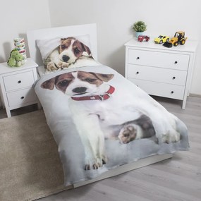 Lenjerie de pat pentru copii gri din bumbac pentru pat de o persoană 140x200 cm Dog – Jerry Fabrics