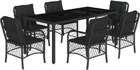 vidaXL Set mobilier de grădină cu perne, 7 piese, negru, poliratan
