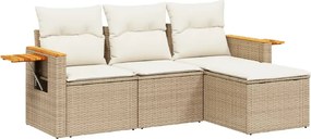 vidaXL Set canapele de grădină, 4 piese, cu perne, bej, poliratan