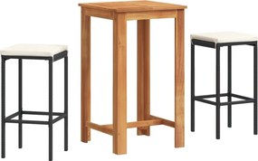 vidaXL Set bar de grădină 3 piese negru lemn masiv acacia și poliratan