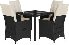 vidaXL Set mobilier de grădină cu perne, 5 piese, negru, poliratan