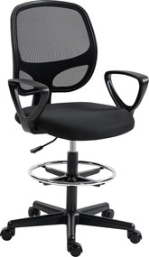 HOMCOM Scaun de Birou Ergonomic Rotativ din Plasă Respirabilă, cu Suport pentru Picioare și Înălțime Reglabilă, Negru | Aosom Romania