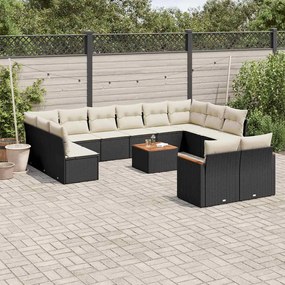 vidaXL Set mobilier de grădină cu perne, 13 piese, negru, poliratan