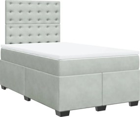 vidaXL Pat box spring cu saltea, gri deschis, 120x190 cm, catifea