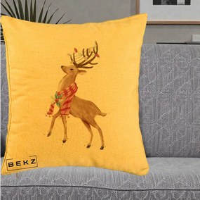 Perna Decorativa Renita cu Fular si Luminite, 40x40 cm, Galben, Husa Detasabila, Perna Inclusa, BEKZ®