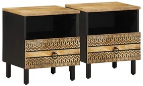 vidaXL Dulapuri pat, 2 buc., negru, 40x33x46 cm, lemn masiv mango brut