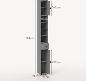 kleankin Dulap de baie, 4 rafturi, sertar, PAL, design subțire, Gri | Aosom Romania