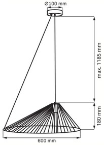 Lustră pe cablu AURORA 1xE27/20W/230V d. 60 cm negru