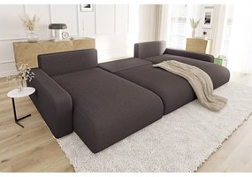 Colțar maro extensibil, cu spațiu de depozitare, cu tapițerie din catifea reiată Sara – Ropez